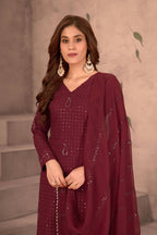 Teeya Creation Maroon Color Faux Georgette Embroidery Work Fully Stitched Salwar Suit