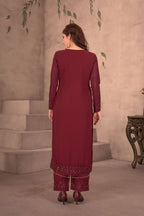 Teeya Creation Maroon Color Faux Georgette Embroidery Work Fully Stitched Salwar Suit