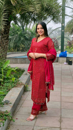 Teeya Creation Red Color Faux Georgette Embroidery Work Fully Stitched Salwar Suit