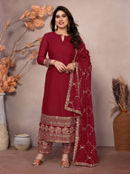 Teeya Creation Maroon Color Faux Georgette Embroidery Work Fully Stitched Salwar Suit