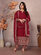 Teeya Creation Maroon Color Faux Georgette Embroidery Work Fully Stitched Salwar Suit