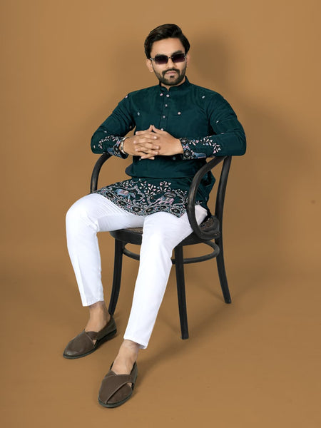 Anaita D Green Embroidery Silk Straight Kurta