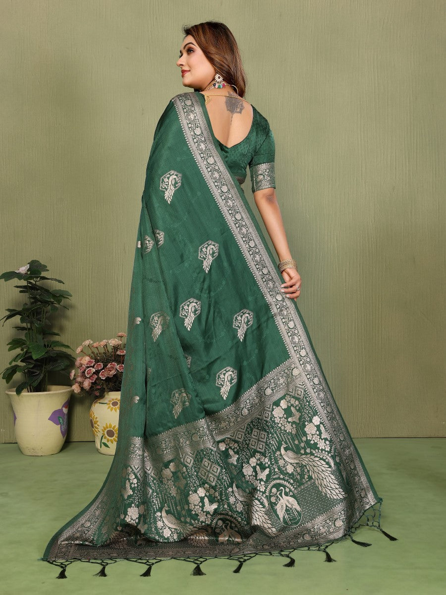 Anaita D Green Zari Butta Work Satin Silk Saree With Blouse - Distacart