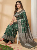 Anaita D Green Silk Blend Woven Saree With Blouse - Distacart