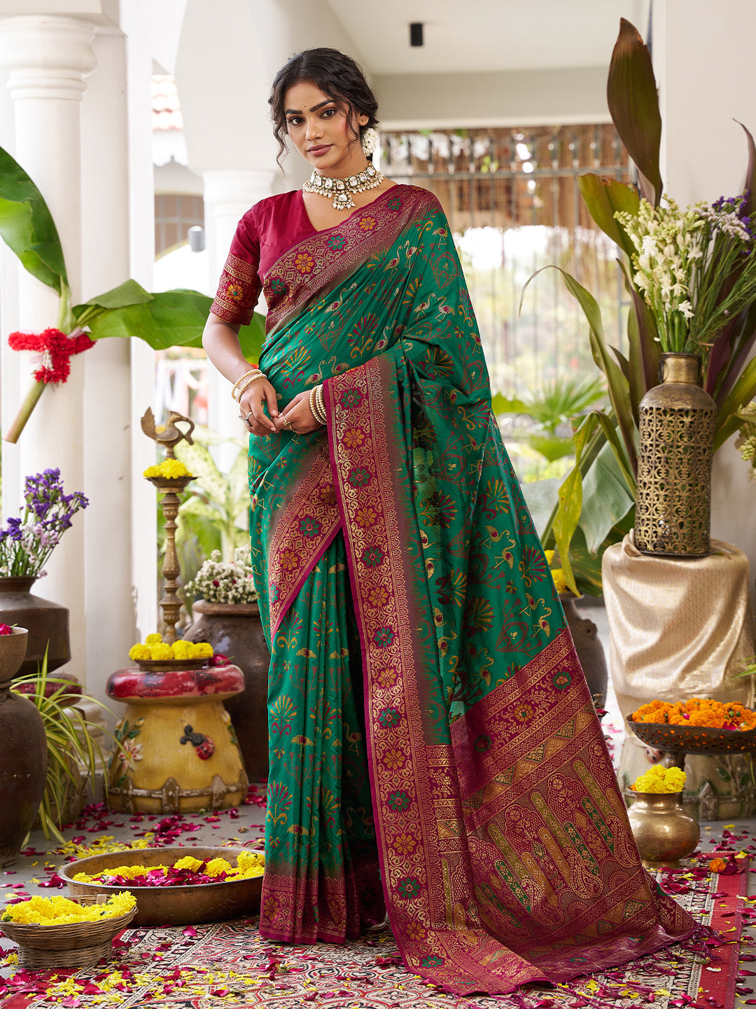 Anaita D Green Silk Woven Saree With Blouse - Distacart