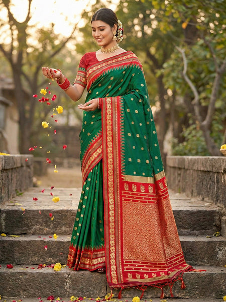 Anaita D Green Silk Woven Saree With Blouse