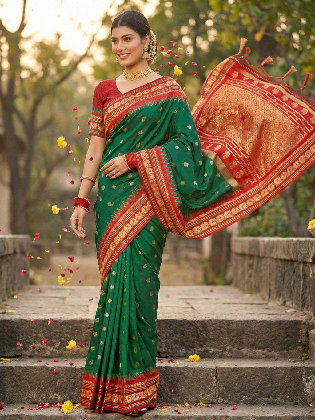 Anaita D Green Silk Woven Saree With Blouse - Distacart