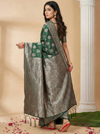 Anaita D Green Silk Blend Woven Saree With Blouse - Distacart