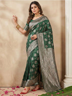 Anaita D Green Silk Blend Woven Saree With Blouse - Distacart