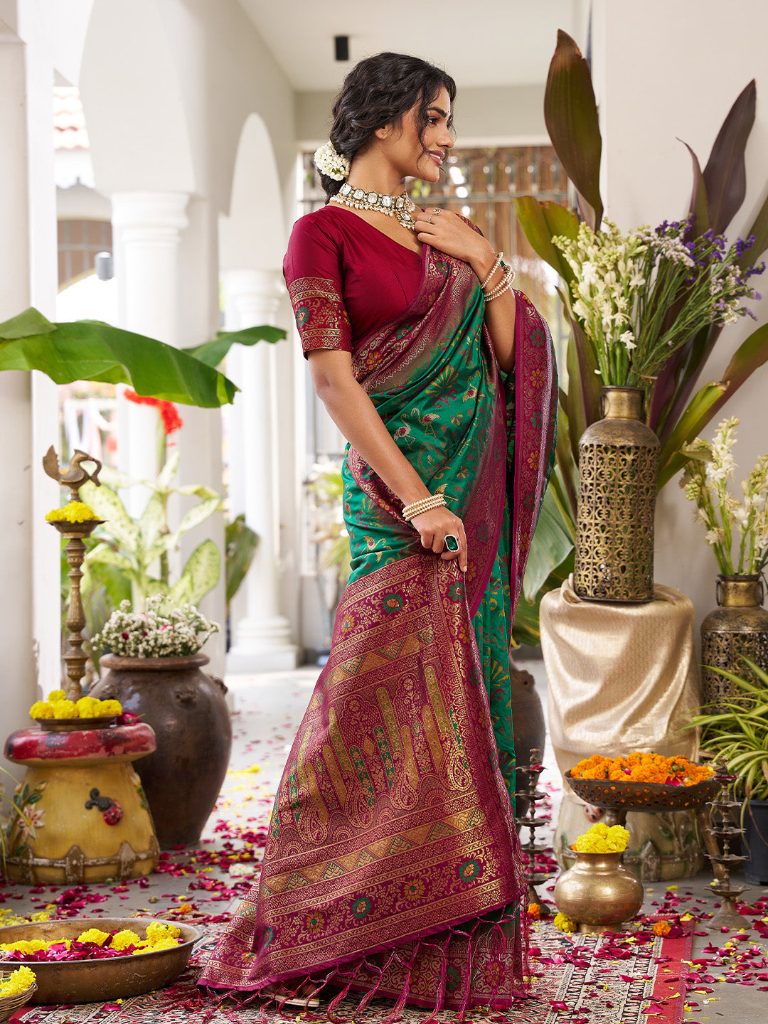 Anaita D Green Silk Woven Saree With Blouse - Distacart