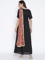 Ahalyaa Women's Black Poly Silk Kurta With Printed Dupatta