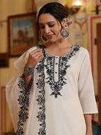 Juniper Women's White Chinnon Solid Embroidered Kurta Set - Distacart