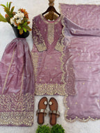 Teeya Creation Onion Color Fendy Silk Embroidery Work Wedding Wear Salwar Suit - Distacart