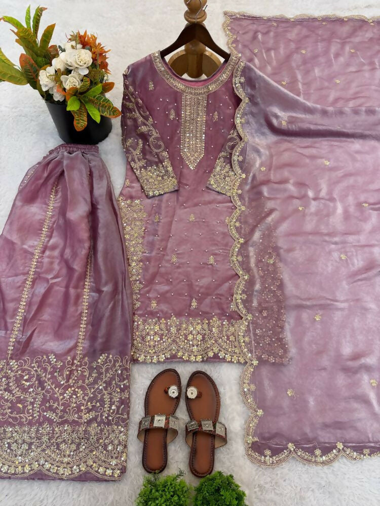 Teeya Creation Onion Color Fendy Silk Embroidery Work Wedding Wear Salwar Suit - Distacart