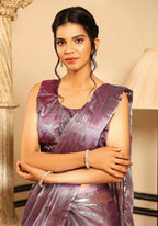 Lavender Tom Silk Plain Ready To Wear Saree With Stitched Blouse - Satiksha