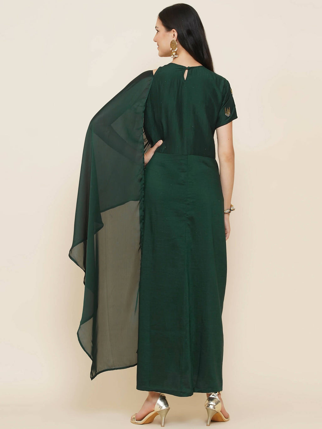 Women Republic Green Hand Embellished Gown - Distacart