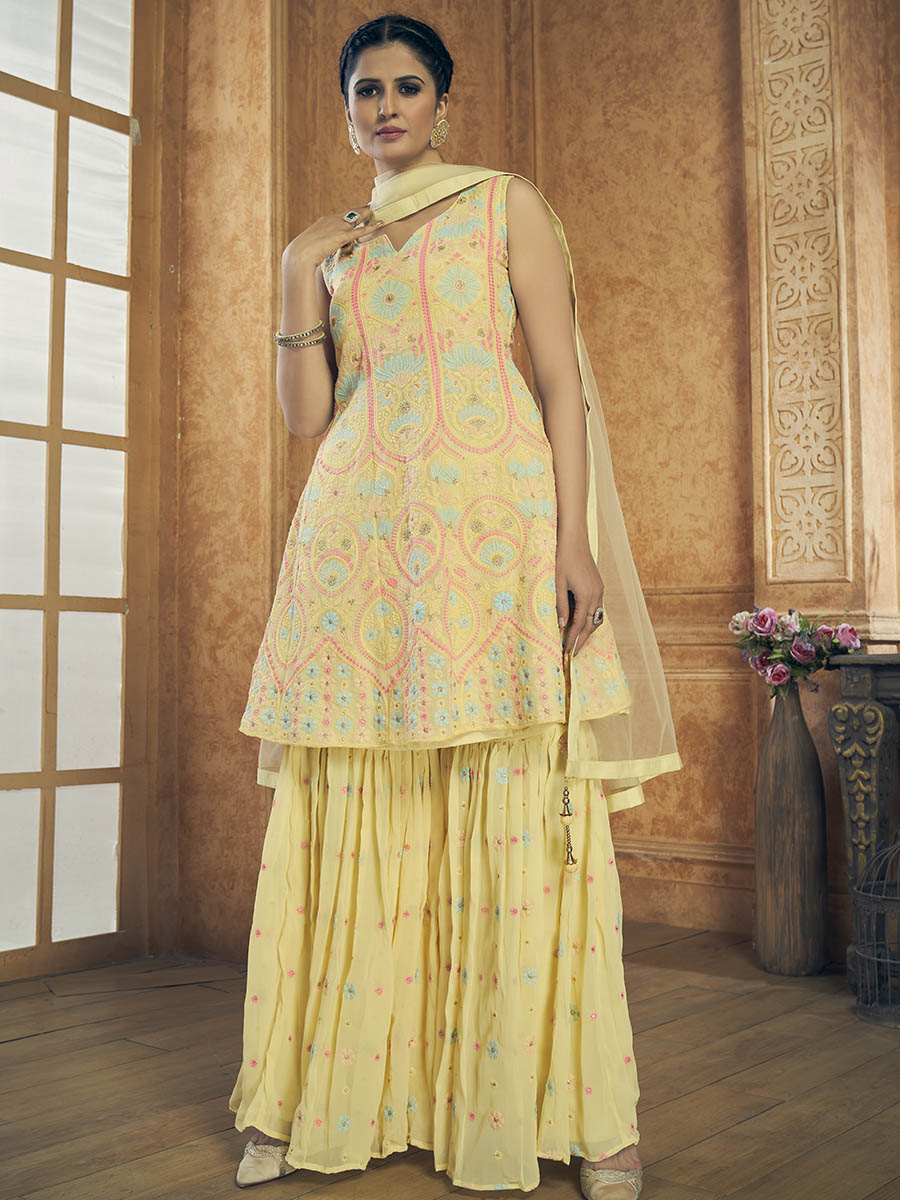 Myra Yellow Georgette Embroidered Designer Suit