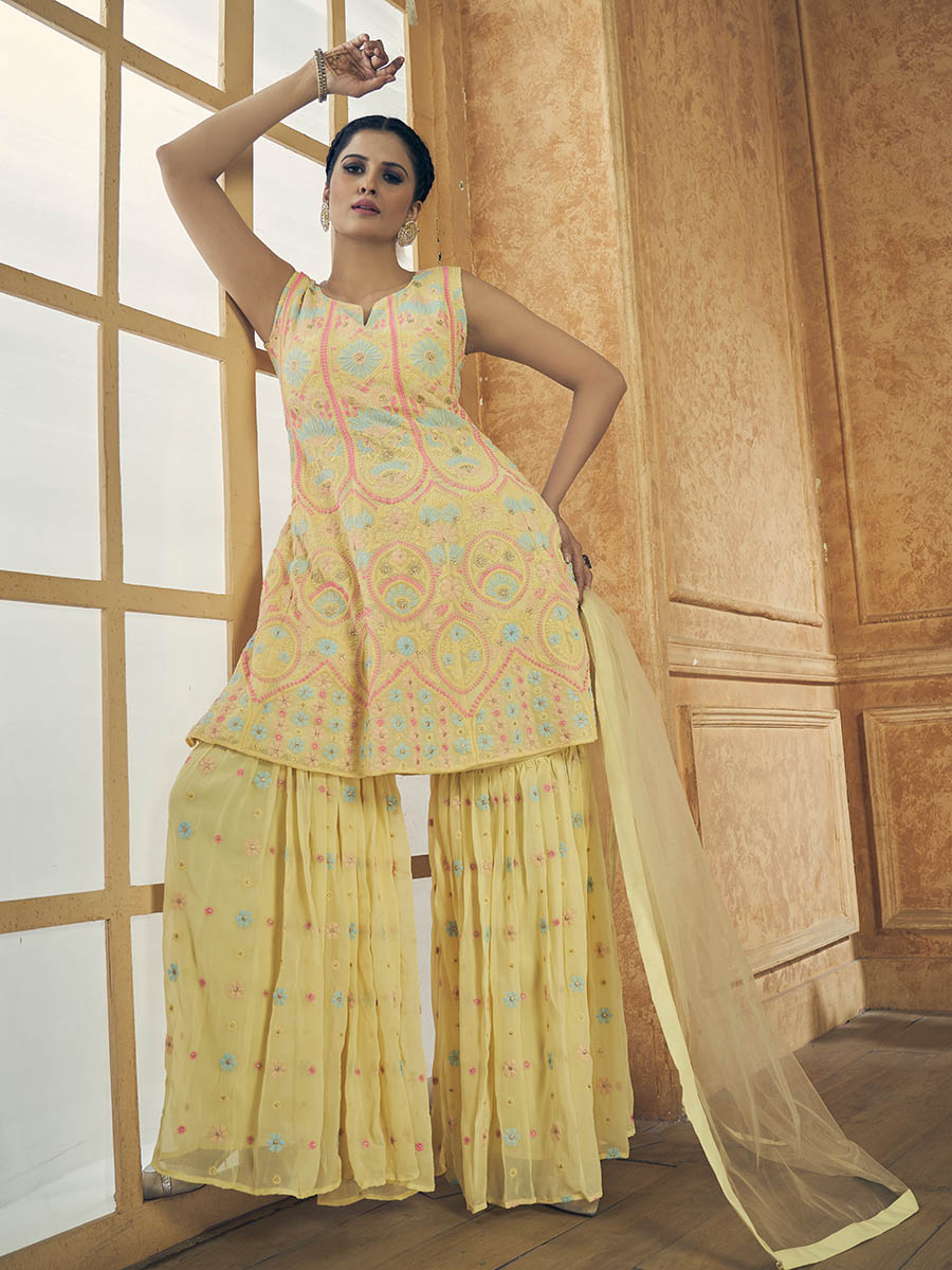 Myra Yellow Georgette Embroidered Designer Suit
