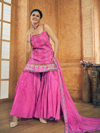 Myra Pink Printed Chinon Silk Designer Suit