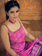 Myra Pink Printed Chinon Silk Designer Suit