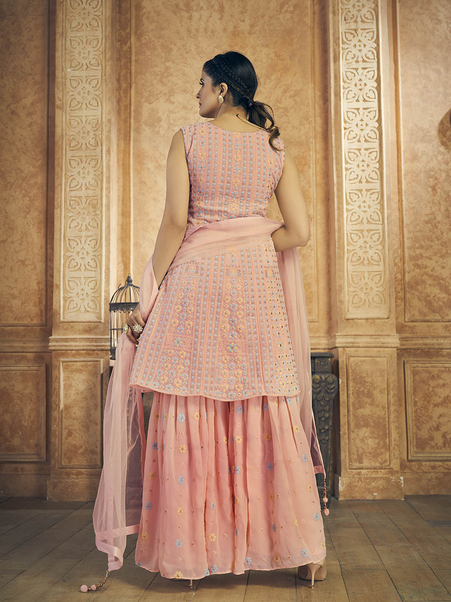 Myra Pink Georgette Embroidered Designer Suit