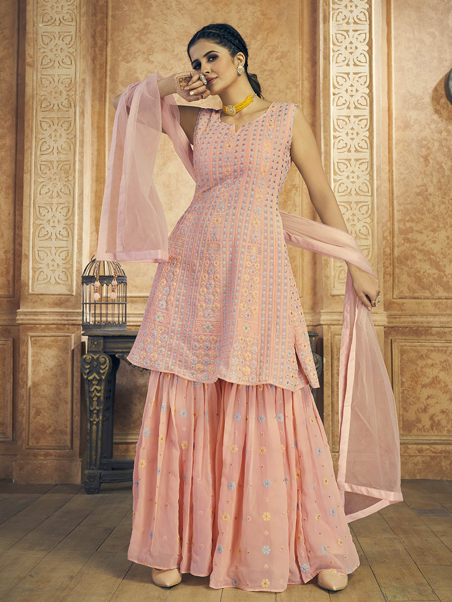 Myra Pink Georgette Embroidered Designer Suit