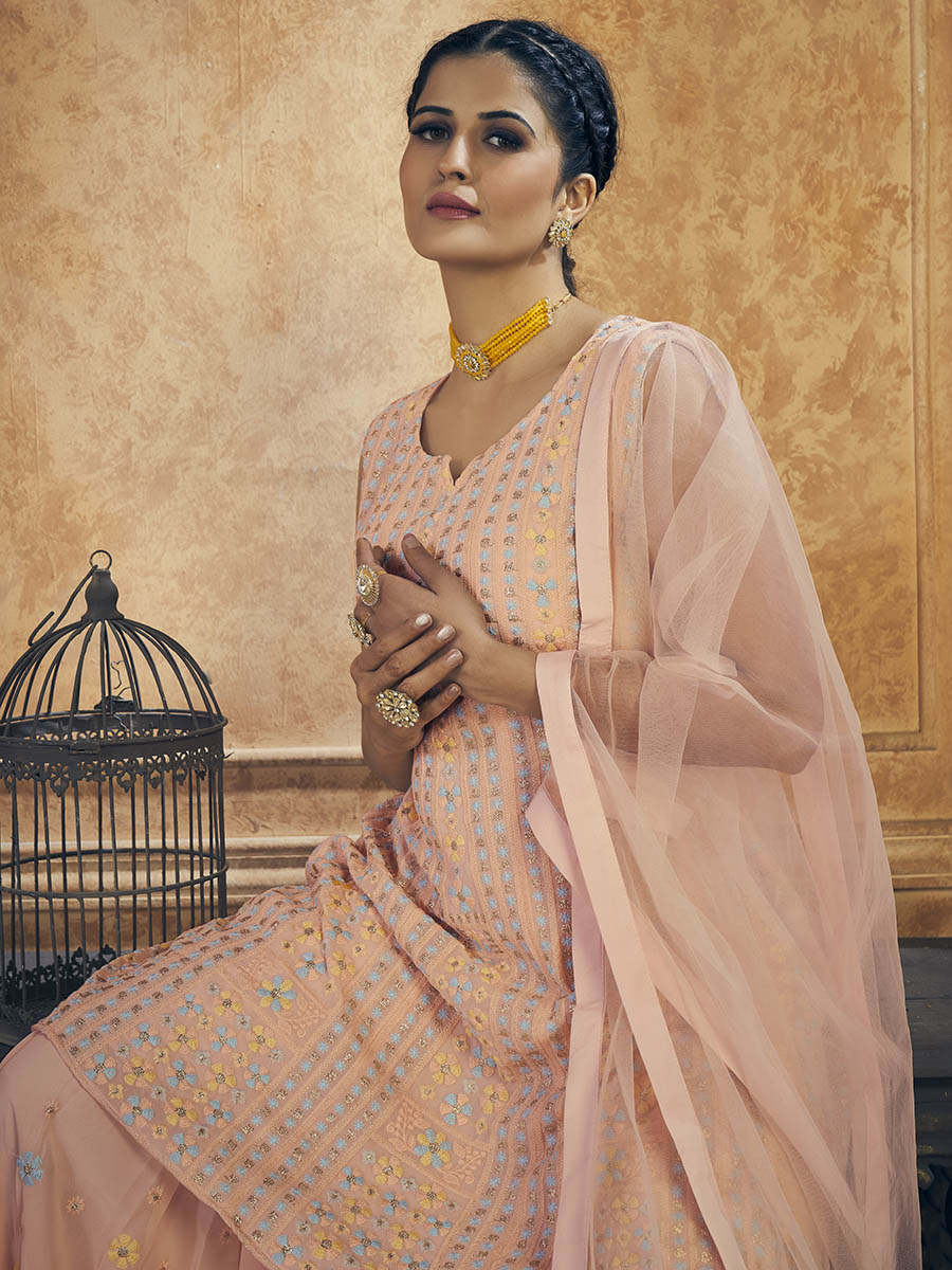 Myra Pink Georgette Embroidered Designer Suit