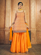 Myra Mustard Printed Chinon Silk Designer Suit
