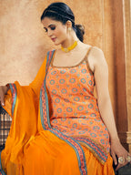 Myra Mustard Printed Chinon Silk Designer Suit