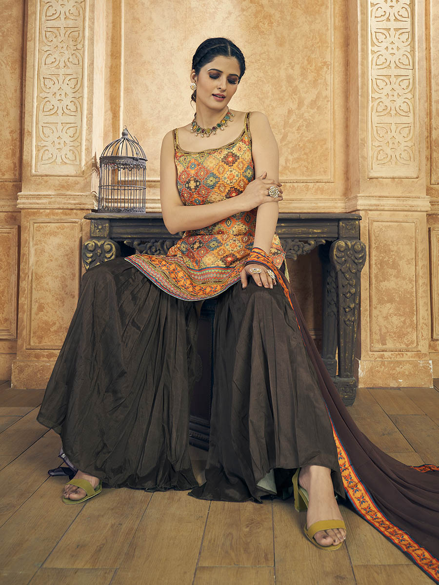 Myra Multi Printed Chinon Silk Designer Suit