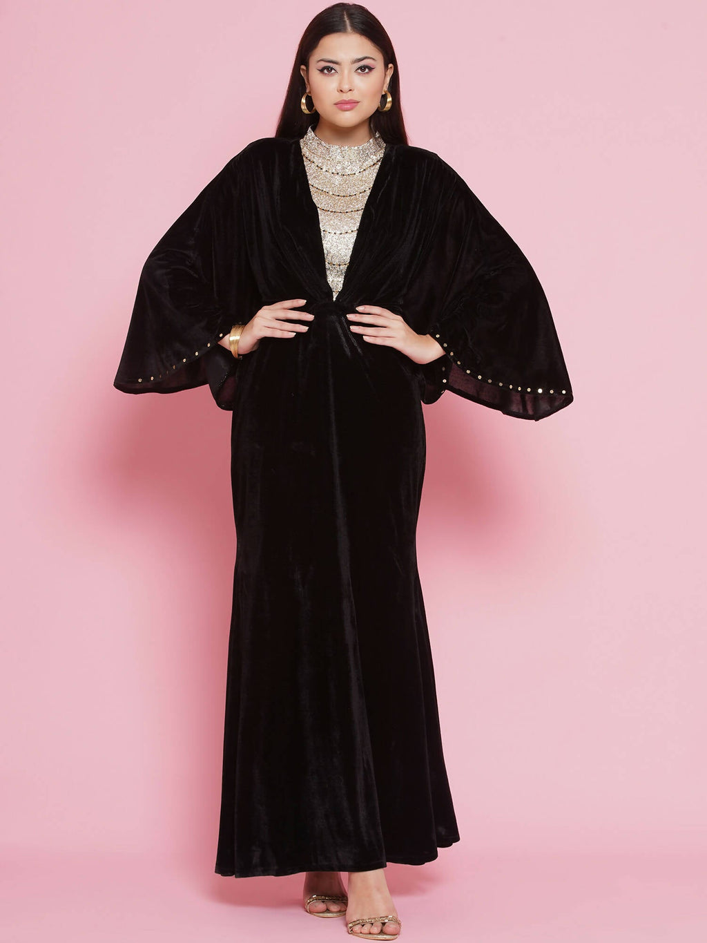 Women Republic Black Velvet Embellished Gown - Distacart