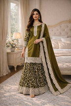 Teeya Creation Mehendi Fendy Satin Heavy Embrodiery Work Wedding Wear Salwar Suit - Distacart