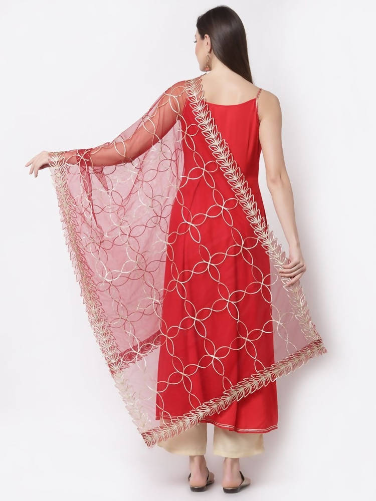 Myshka Red Color Silk blend Solid Kurta With Dupatta Set