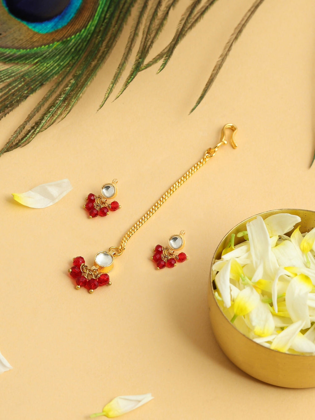 Ruby Raang Noor-E-Laal Pearl Tikka Set - Distacart