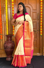 DEIANA'S Beautiful Designer Golden zari Soft Lichi Silk Saree - White