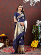 Lorenvalley Fashion Navyblue Soft Silk Woven Design Gold Zari Weaving Saree