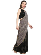 Ahalyaa Women's Black Georgette Foil Print Ready to Wear Saree