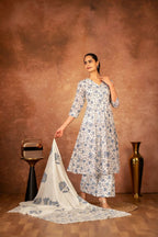 Joban Fashion Blue Hand Block Printed Cotton Suit Set - Distacart