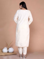 Miravan Women's Cream Hand Block Cotton Pakistani Kurta Palazzo With Dupatta Set