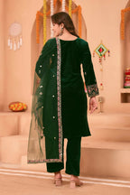 Joban Fashion Green Kurta Set Velvet Embroidery Sequence Work - Distacart