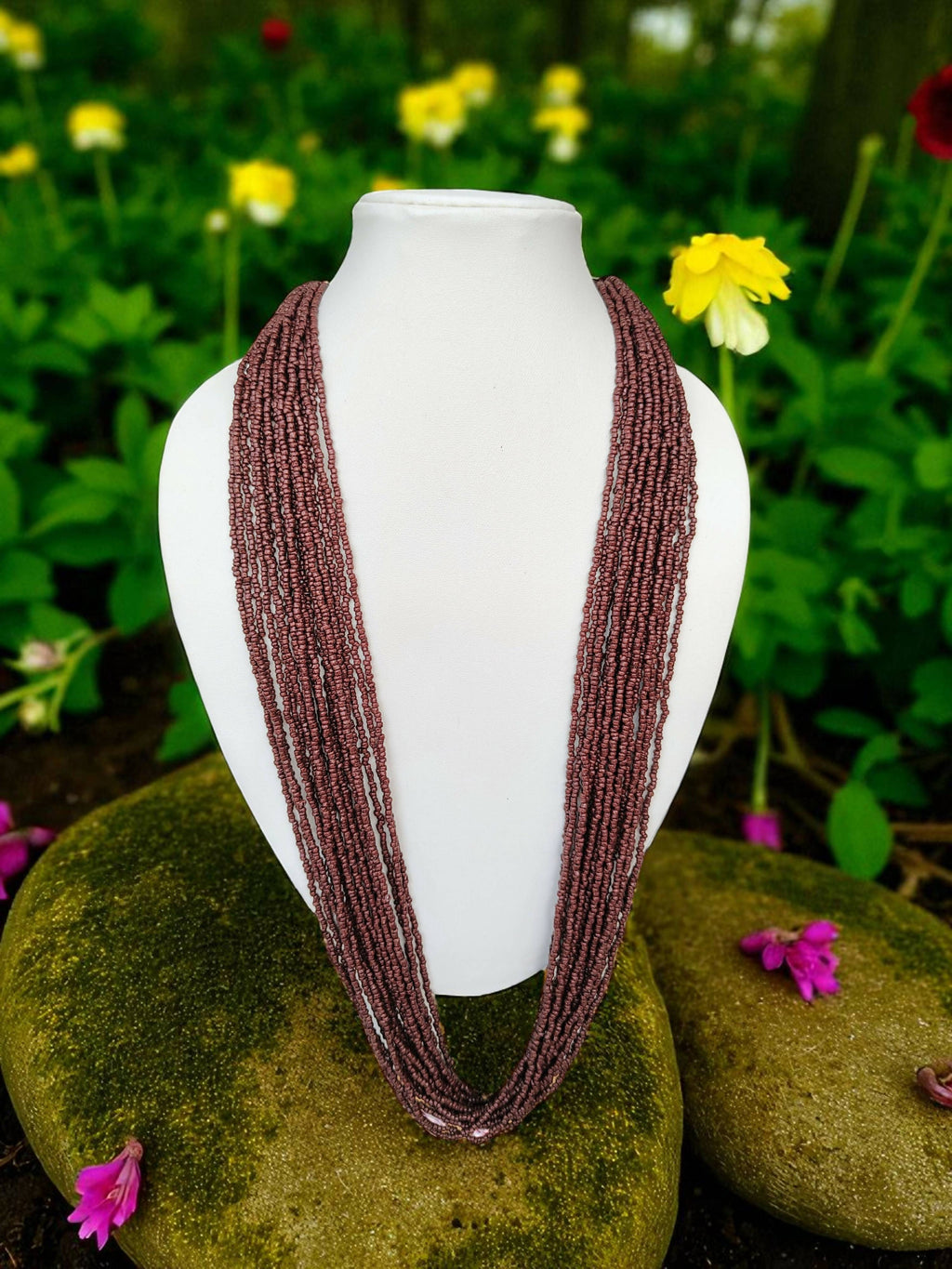 Inhanns Rangsaaz 20-Layer Luxe Long Beaded Only Necklace - Cofee Brown Only Necklace