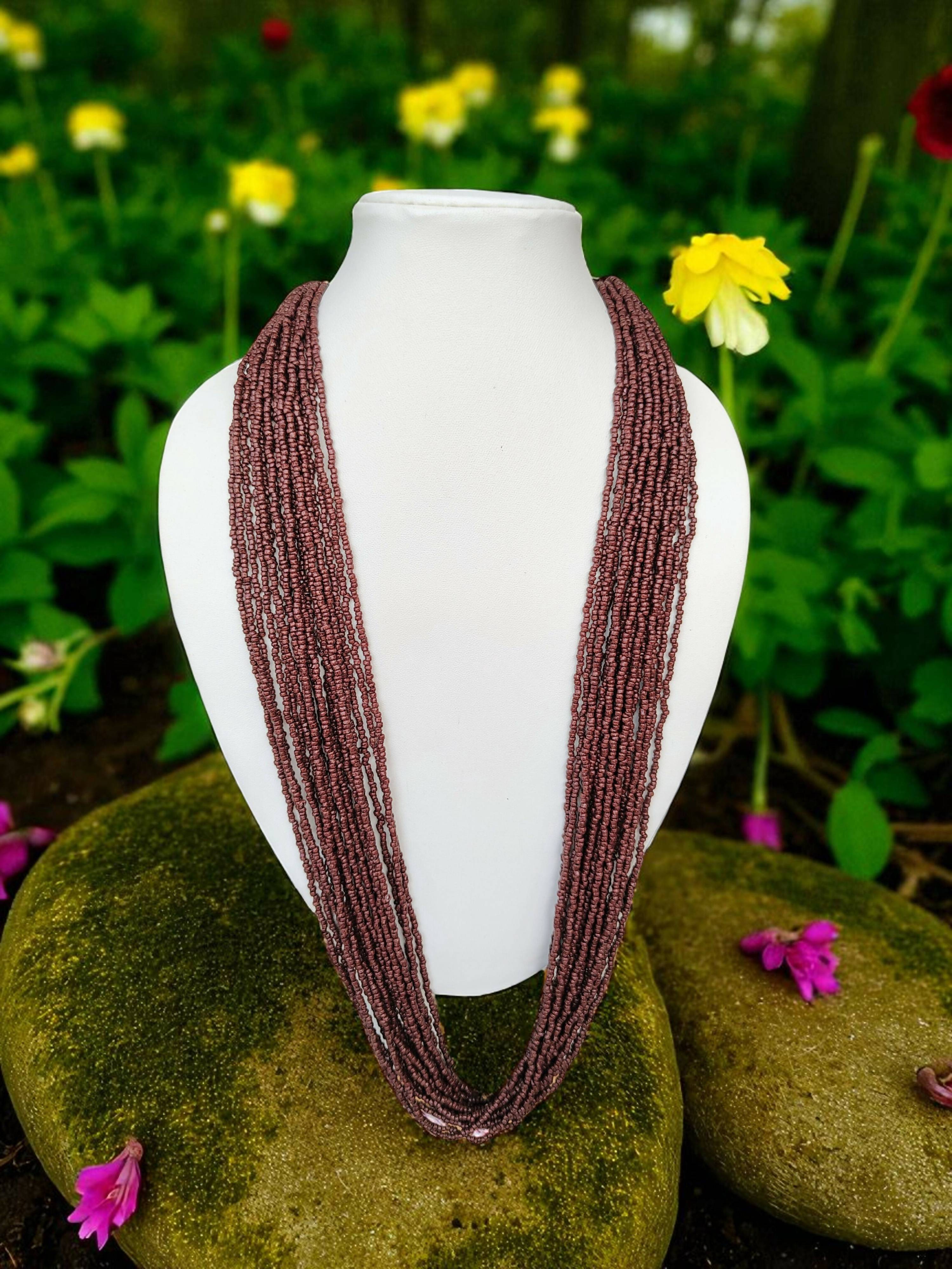 Inhanns Rangsaaz 20-Layer Luxe Long Beaded Only Necklace - Cofee Brown Only Necklace