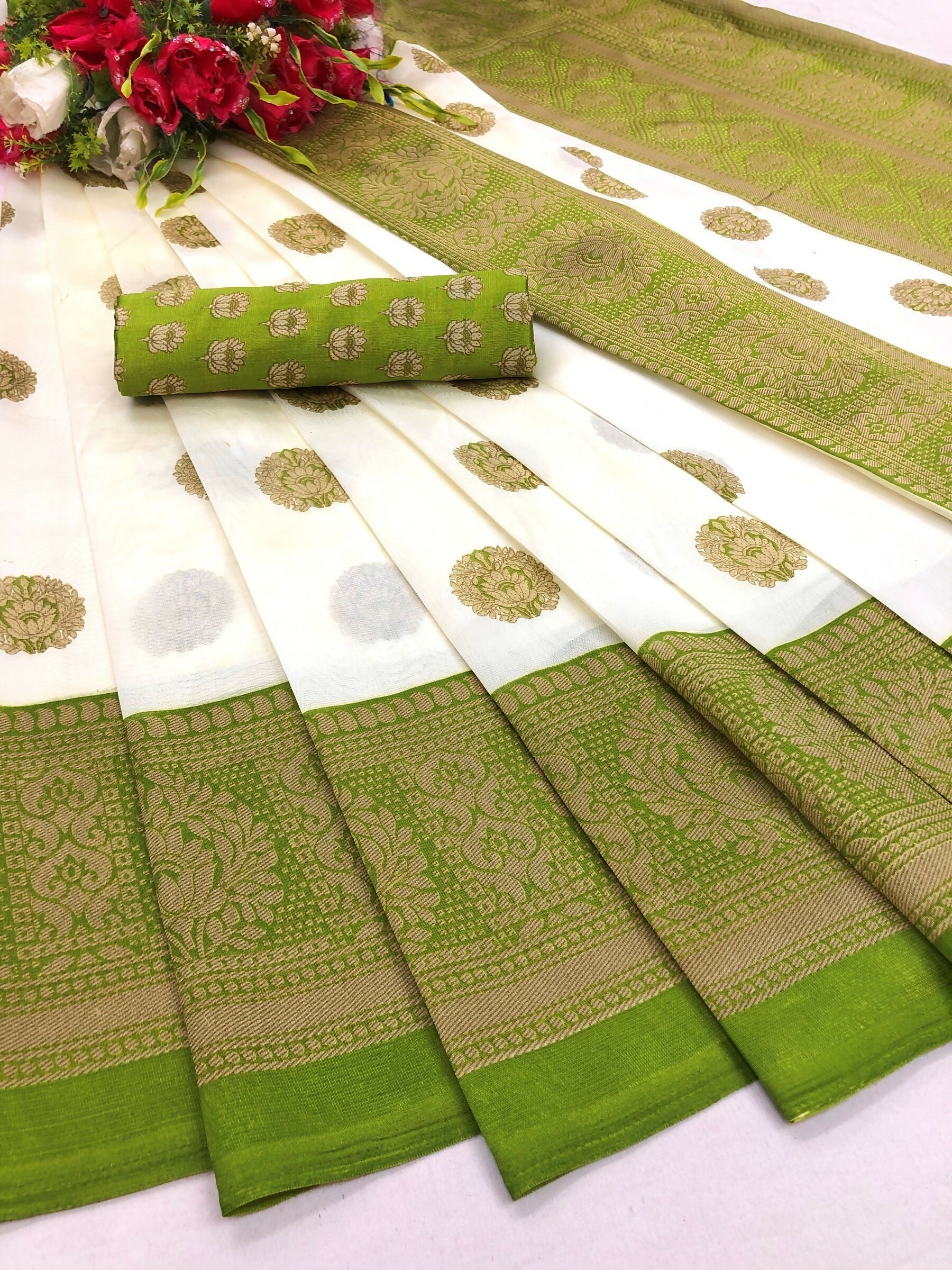 Vamika Green Printed Art Silk Saree