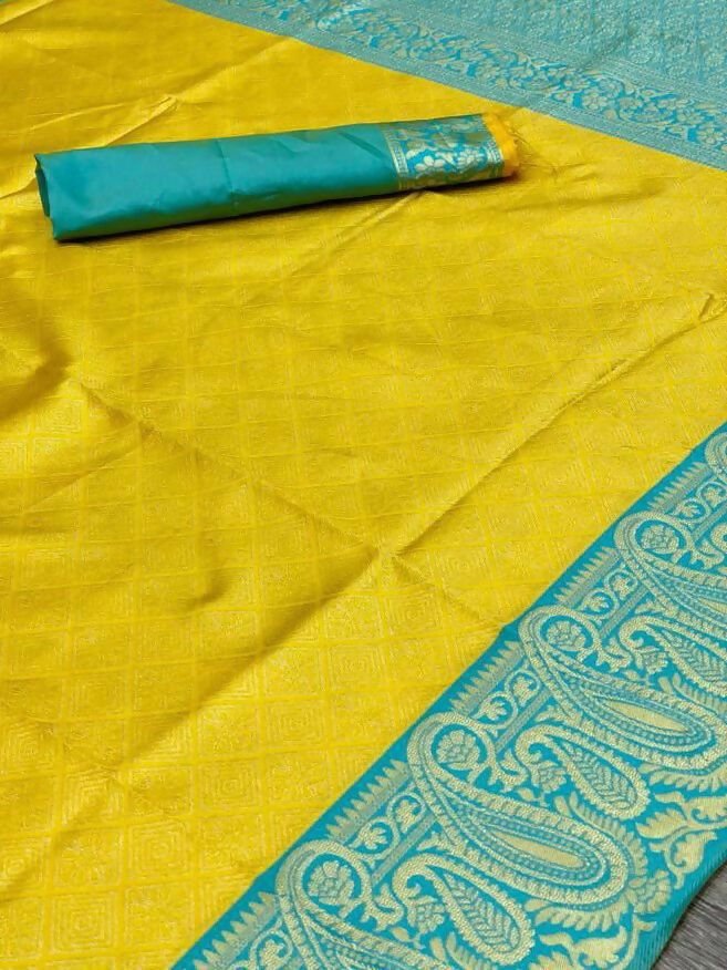 Arfa Fashion House Mustered With Contrast Border Lichi Silk Jacquard Work Saree
