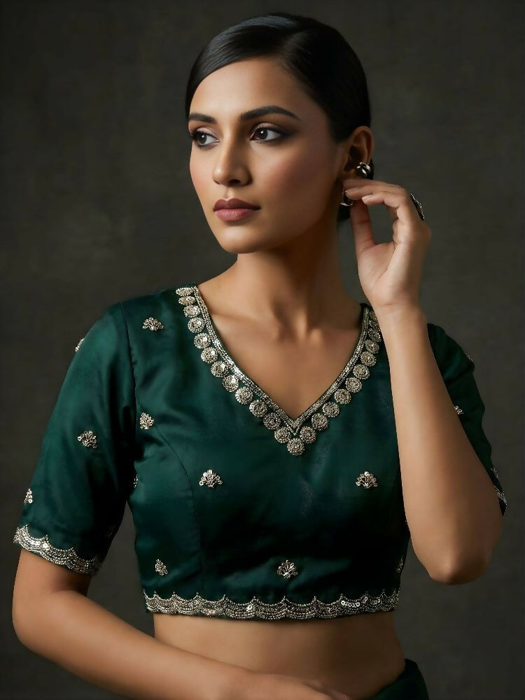 Joban Fashion Green Fandy Satin Silk Party Wear Sarees - Distacart