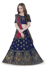 Dwiden Navy Blue Gulab Tafetta Sattin Semi-Stitched Girl's Lehenga Choli