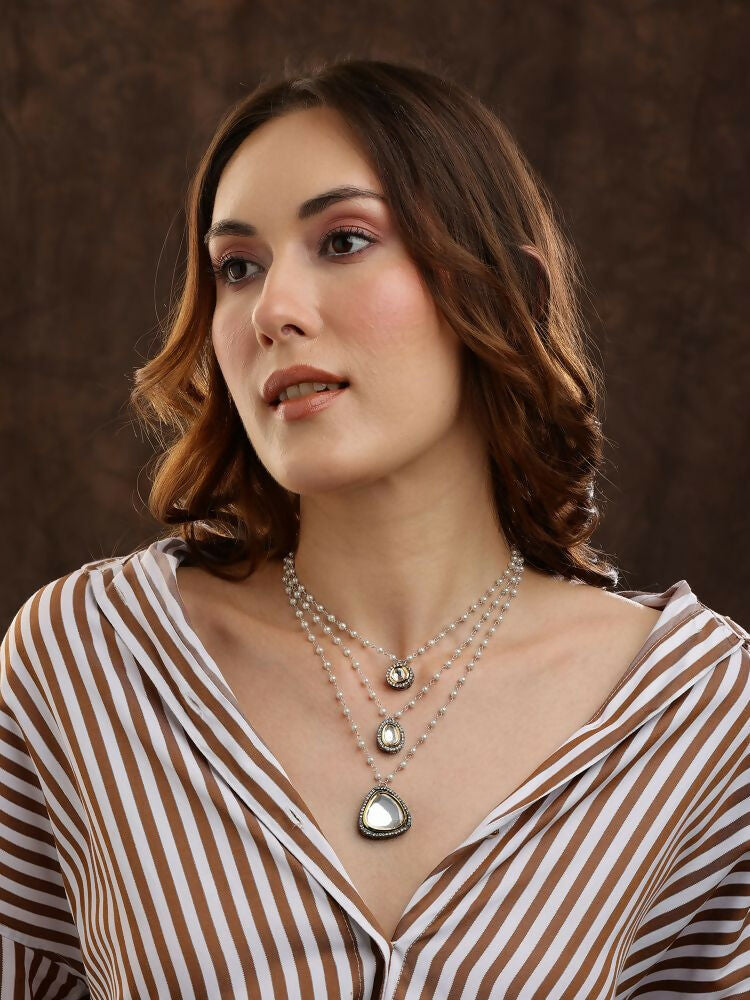 Beaded Layered Kundan Necklaces - Ruby Raang
