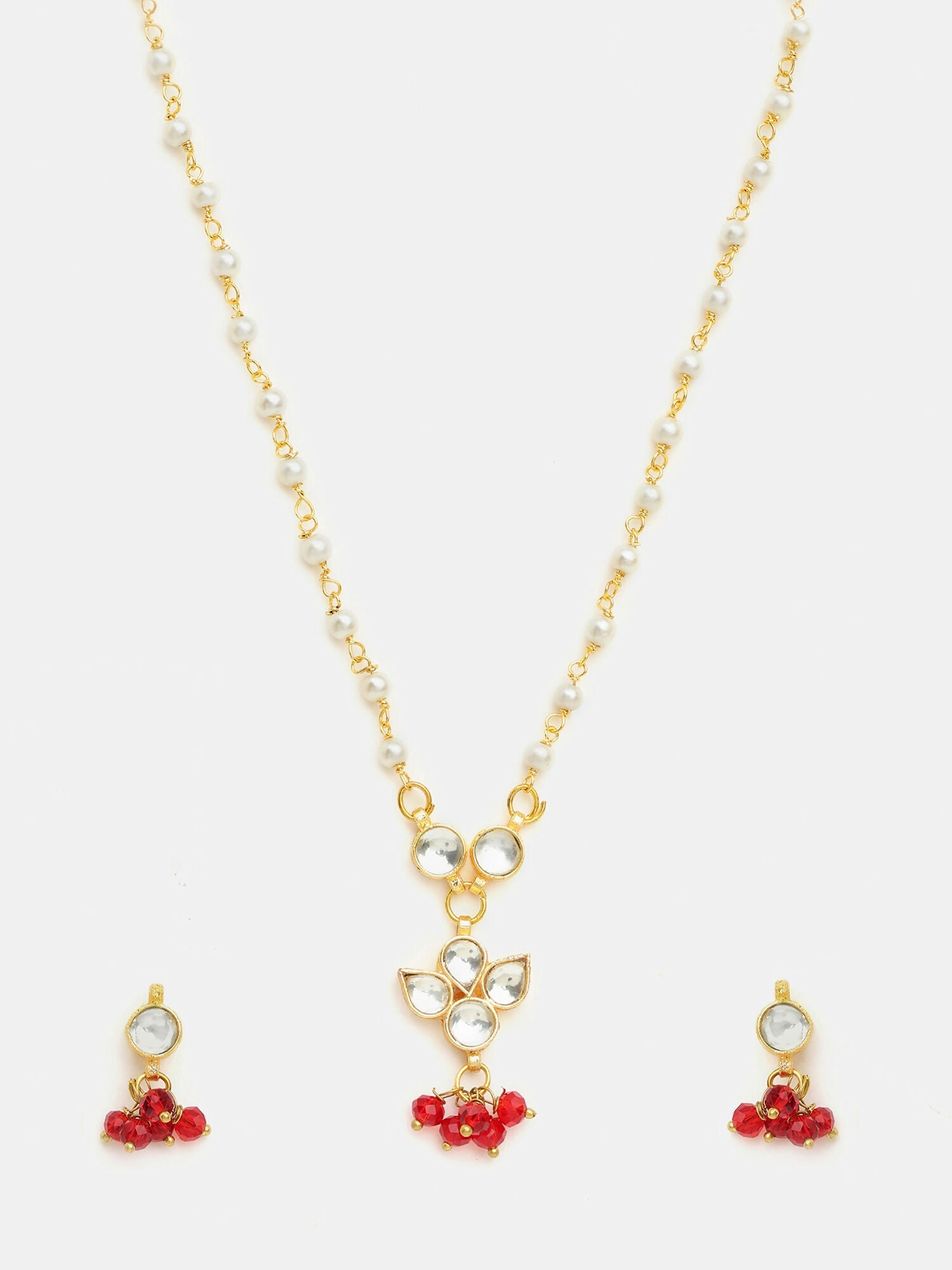 Ruby Raang Kundan Studded And Pearl Beaded Jewellery Set - Distacart