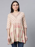 Ahalyaa Women Beige Pure Cotton Printed Tunic - Distacart