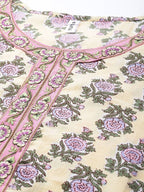 Yufta Women Yellow & Green Floral Handblock Printed Cotton Kurta with Trouser & Dupatta